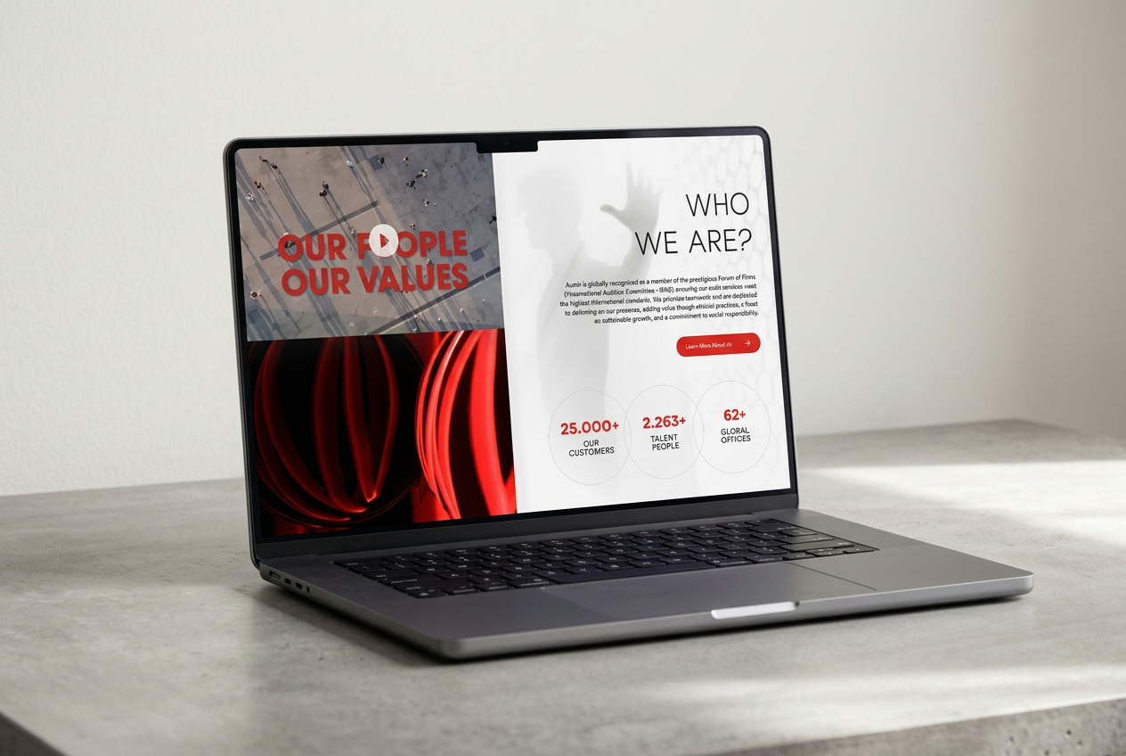 Mockup de MacBook Pro con la sección Who we are de la web de Auren