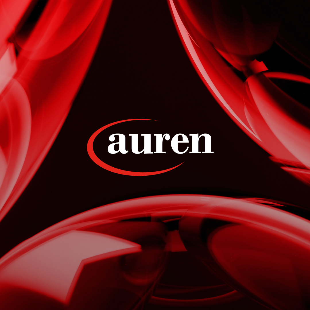Imagen de marca para Auren con fondo rojo abstracto y logotipo central
